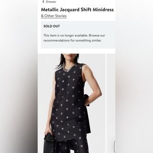 & Other Stories Black and Silver Bow Detail Metallic Jacquard Shift Mini Dress 4